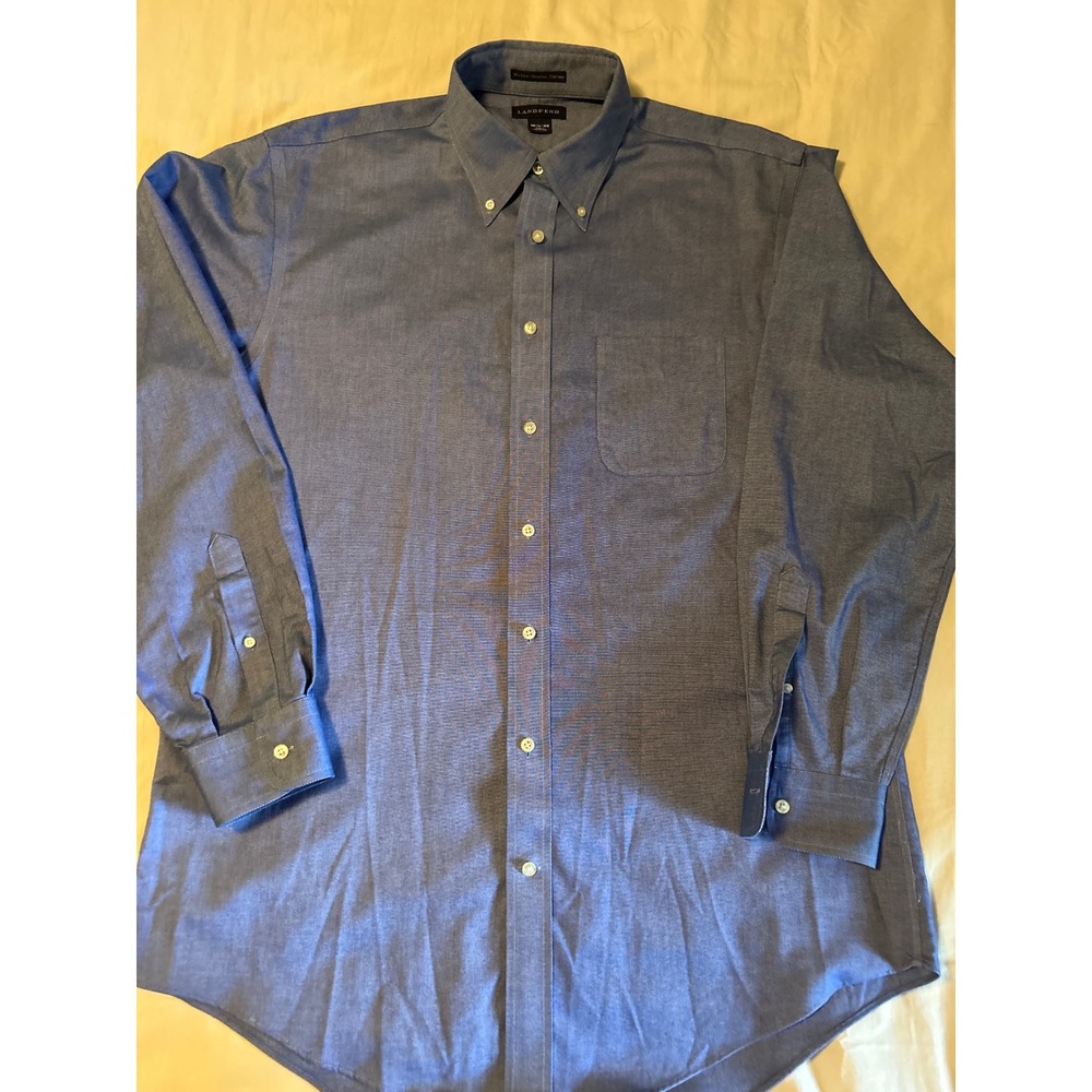 Lands' End Mens 16 1/2-36 Tall Blue No Iron Original Oxford Long Sleeve Shirt LN